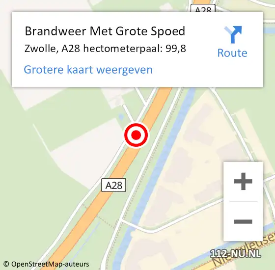 Locatie op kaart van de 112 melding: Brandweer Met Grote Spoed Naar Zwolle, A28 hectometerpaal: 99,8 op 24 september 2021 17:31
