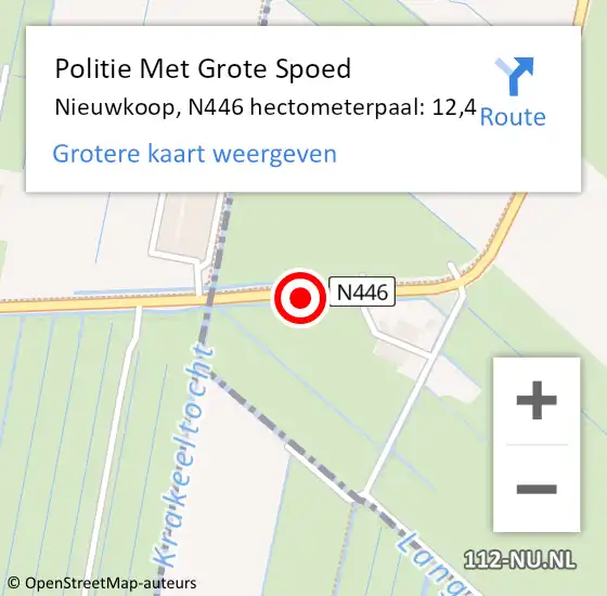 Locatie op kaart van de 112 melding: Politie Met Grote Spoed Naar Nieuwkoop, N446 hectometerpaal: 12,4 op 25 september 2021 14:00