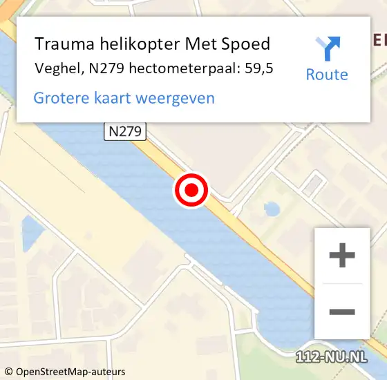 Locatie op kaart van de 112 melding: Trauma helikopter Met Spoed Naar Veghel, N279 hectometerpaal: 59,5 op 25 september 2021 15:43