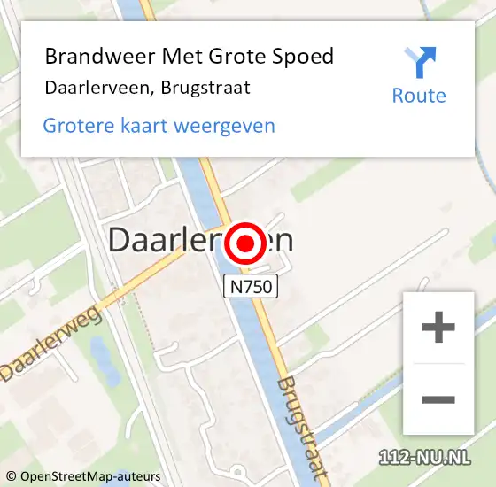 Locatie op kaart van de 112 melding: Brandweer Met Grote Spoed Naar Daarlerveen, Brugstraat op 25 september 2021 15:47