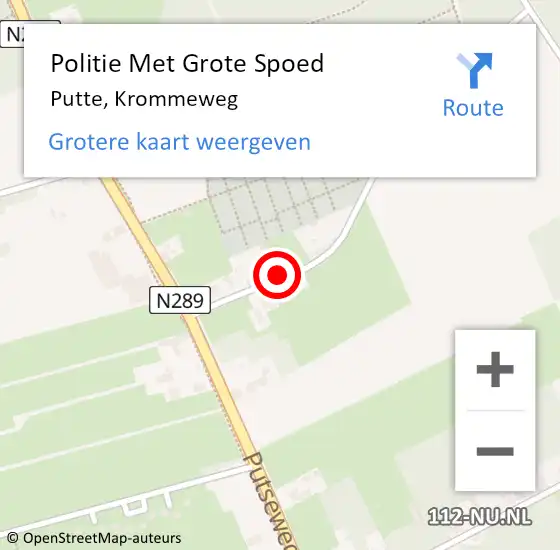 Locatie op kaart van de 112 melding: Politie Met Grote Spoed Naar Putte, Krommeweg op 25 september 2021 17:35