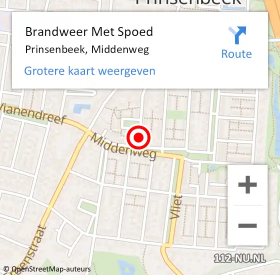 Locatie op kaart van de 112 melding: Brandweer Met Spoed Naar Prinsenbeek, Middenweg op 25 september 2021 17:45