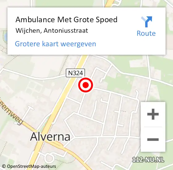 Locatie op kaart van de 112 melding: Ambulance Met Grote Spoed Naar Wijchen, Antoniusstraat op 25 september 2021 21:37