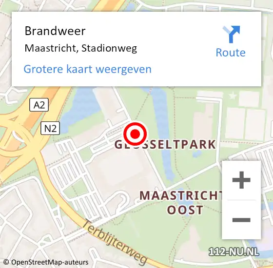 Locatie op kaart van de 112 melding: Brandweer Maastricht, Stadionweg op 24 juni 2014 07:12