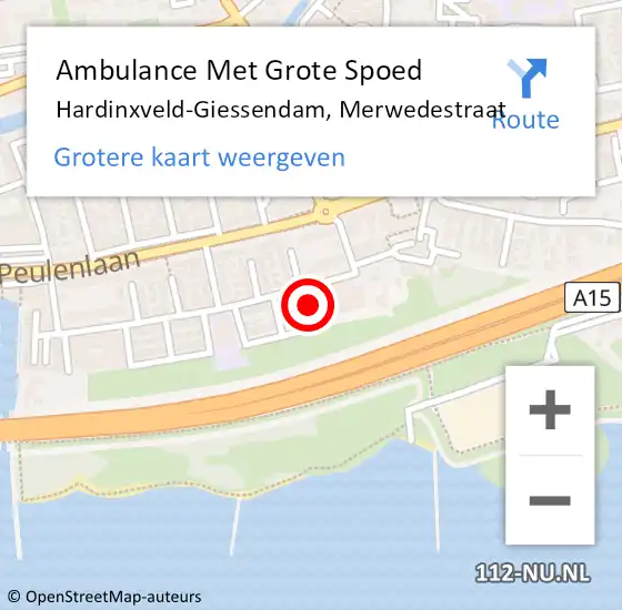 Locatie op kaart van de 112 melding: Ambulance Met Grote Spoed Naar Hardinxveld-Giessendam, Merwedestraat op 26 september 2021 13:16