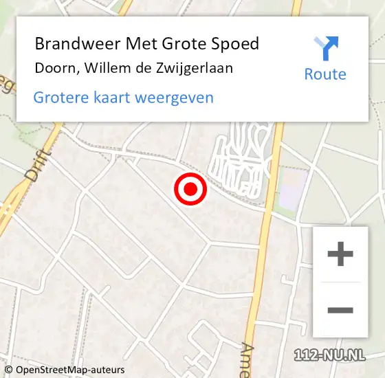 Locatie op kaart van de 112 melding: Brandweer Met Grote Spoed Naar Doorn, Willem de Zwijgerlaan op 26 september 2021 13:26
