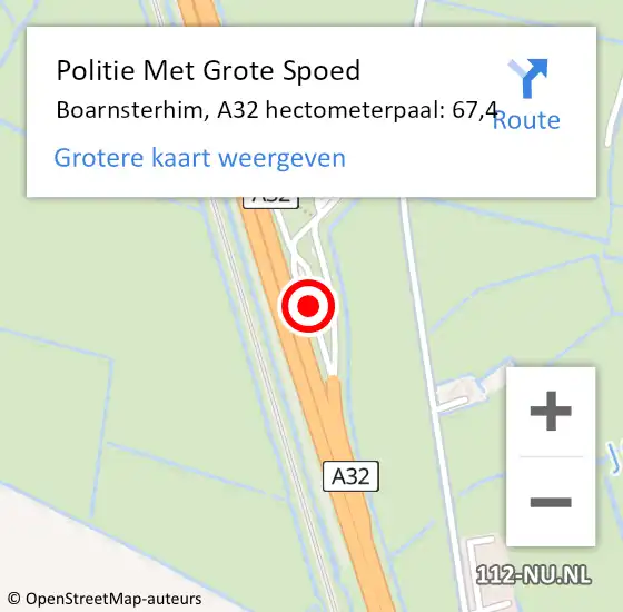 Locatie op kaart van de 112 melding: Politie Met Grote Spoed Naar Boarnsterhim, A32 hectometerpaal: 67,4 op 26 september 2021 13:35