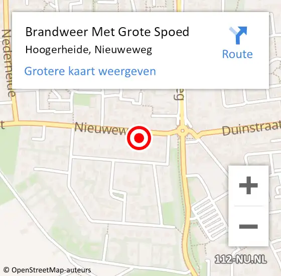 Locatie op kaart van de 112 melding: Brandweer Met Grote Spoed Naar Hoogerheide, Nieuweweg op 26 september 2021 16:06