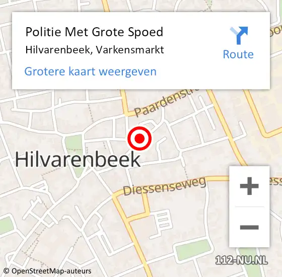 Locatie op kaart van de 112 melding: Politie Met Grote Spoed Naar Hilvarenbeek, Varkensmarkt op 26 september 2021 16:58