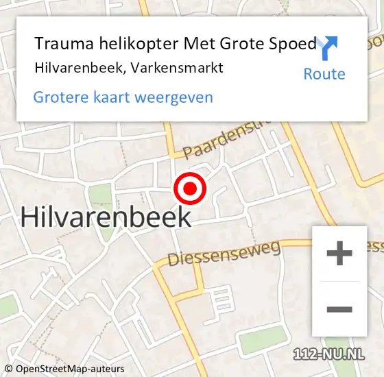 Locatie op kaart van de 112 melding: Trauma helikopter Met Grote Spoed Naar Hilvarenbeek, Varkensmarkt op 26 september 2021 17:02