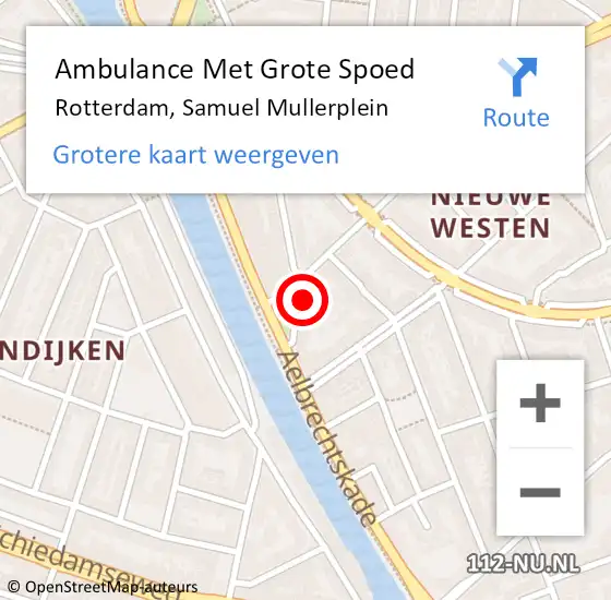 Locatie op kaart van de 112 melding: Ambulance Met Grote Spoed Naar Rotterdam, Samuel Mullerplein op 26 september 2021 19:46
