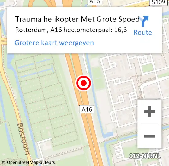 Locatie op kaart van de 112 melding: Trauma helikopter Met Grote Spoed Naar Rotterdam, A16 hectometerpaal: 16,3 op 27 september 2021 08:00