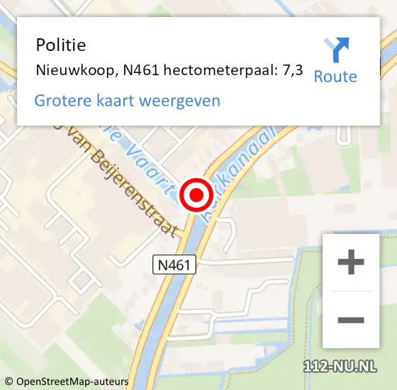 Locatie op kaart van de 112 melding: Politie Nieuwkoop, N461 hectometerpaal: 7,3 op 27 september 2021 15:29