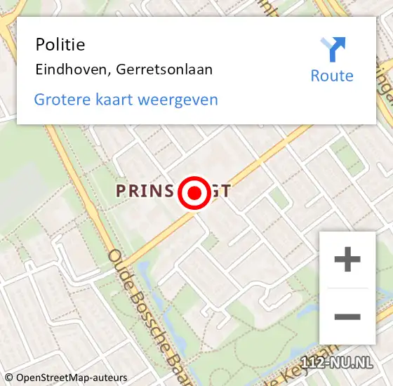 Locatie op kaart van de 112 melding: Politie Eindhoven, Gerretsonlaan op 27 september 2021 16:17