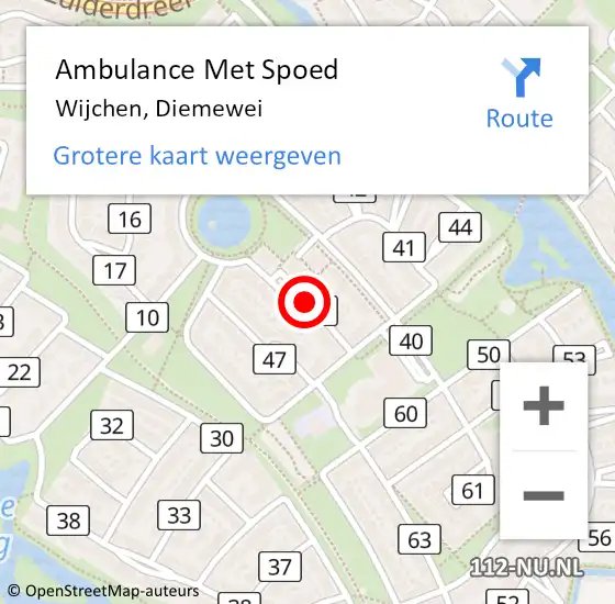 Locatie op kaart van de 112 melding: Ambulance Met Spoed Naar Wijchen, Diemewei op 28 september 2021 00:55
