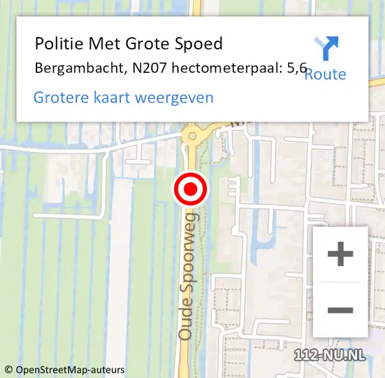 Locatie op kaart van de 112 melding: Politie Met Grote Spoed Naar Bergambacht, N207 hectometerpaal: 5,6 op 28 september 2021 07:00