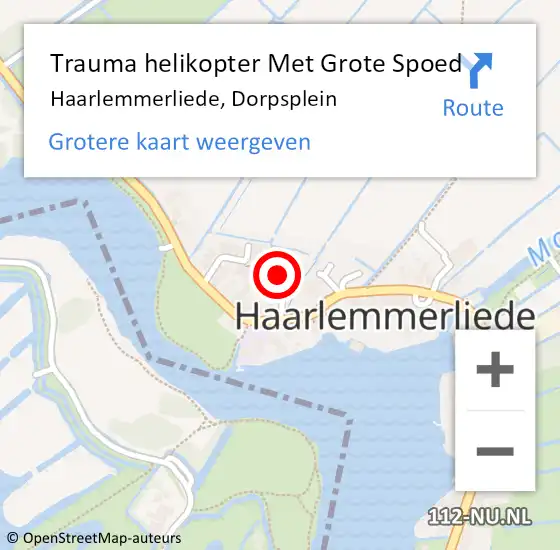 Locatie op kaart van de 112 melding: Trauma helikopter Met Grote Spoed Naar Haarlemmerliede, Dorpsplein op 28 september 2021 09:32