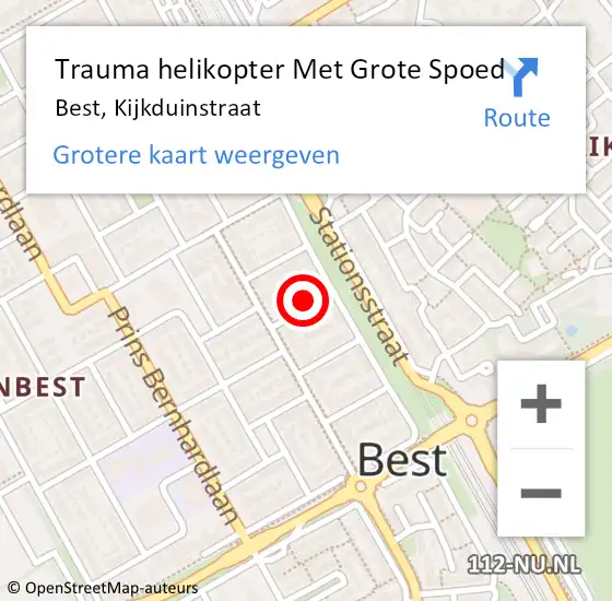 Locatie op kaart van de 112 melding: Trauma helikopter Met Grote Spoed Naar Best, Kijkduinstraat op 28 september 2021 10:19