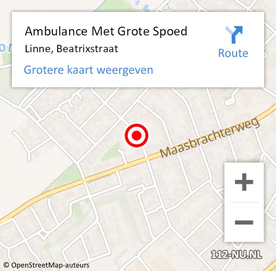 Locatie op kaart van de 112 melding: Ambulance Met Grote Spoed Naar Linne, Beatrixstraat op 28 september 2021 12:32