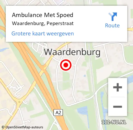 Locatie op kaart van de 112 melding: Ambulance Met Spoed Naar Waardenburg, Peperstraat op 28 september 2021 12:38