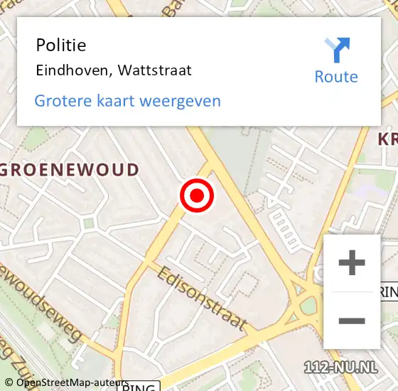 Locatie op kaart van de 112 melding: Politie Eindhoven, Wattstraat op 28 september 2021 14:08