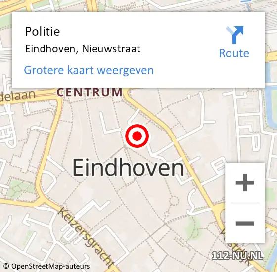 Locatie op kaart van de 112 melding: Politie Eindhoven, Nieuwstraat op 28 september 2021 14:09