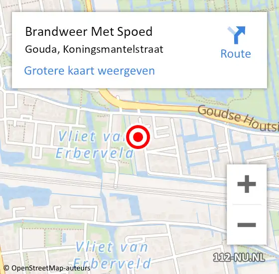 Locatie op kaart van de 112 melding: Brandweer Met Spoed Naar Gouda, Koningsmantelstraat op 28 september 2021 14:33