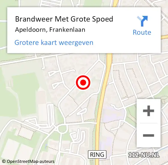 Locatie op kaart van de 112 melding: Brandweer Met Grote Spoed Naar Apeldoorn, Frankenlaan op 28 september 2021 14:40