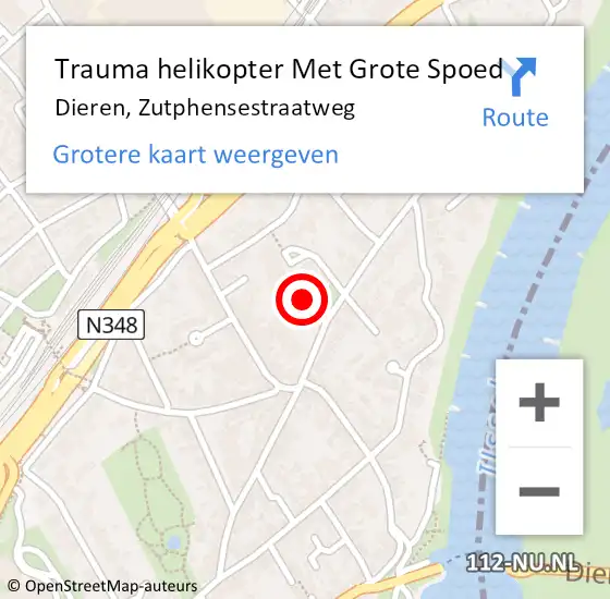 Locatie op kaart van de 112 melding: Trauma helikopter Met Grote Spoed Naar Dieren, Zutphensestraatweg op 28 september 2021 18:12