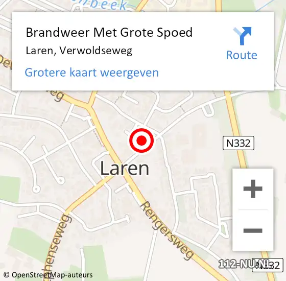 Locatie op kaart van de 112 melding: Brandweer Met Grote Spoed Naar Laren, Verwoldseweg op 29 september 2021 10:04