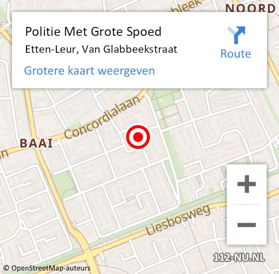 Locatie op kaart van de 112 melding: Politie Met Grote Spoed Naar Etten-Leur, Van Glabbeekstraat op 29 september 2021 10:35
