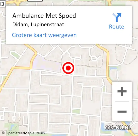 Locatie op kaart van de 112 melding: Ambulance Met Spoed Naar Didam, Lupinenstraat op 29 september 2021 11:58