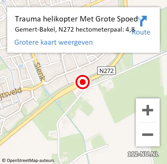 Locatie op kaart van de 112 melding: Trauma helikopter Met Grote Spoed Naar Gemert-Bakel, N272 hectometerpaal: 4,8 op 29 september 2021 13:30