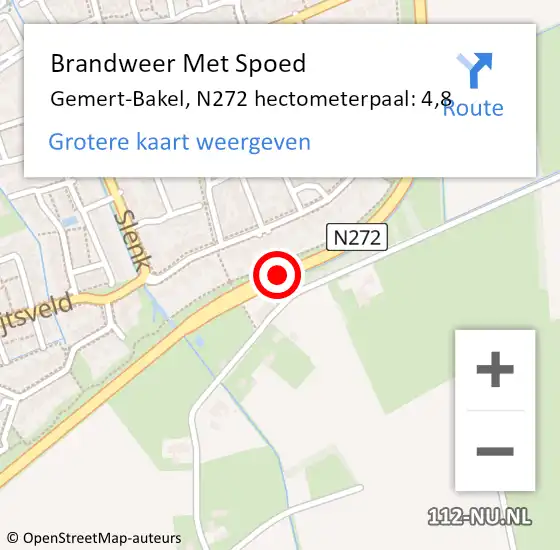 Locatie op kaart van de 112 melding: Brandweer Met Spoed Naar Gemert-Bakel, N272 hectometerpaal: 4,8 op 29 september 2021 13:46