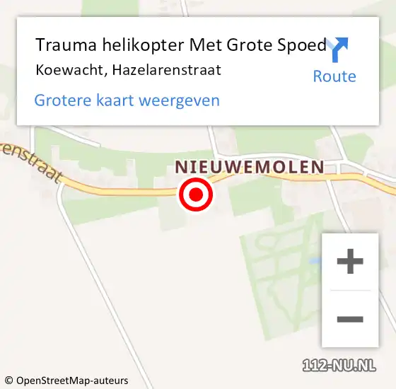 Locatie op kaart van de 112 melding: Trauma helikopter Met Grote Spoed Naar Koewacht, Hazelarenstraat op 29 september 2021 17:04