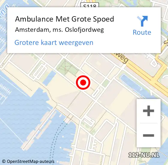 Locatie op kaart van de 112 melding: Ambulance Met Grote Spoed Naar Amsterdam, ms. Oslofjordweg op 29 september 2021 22:17