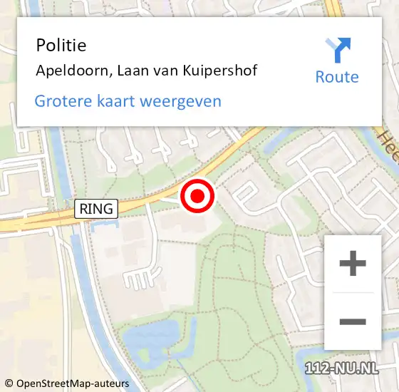Locatie op kaart van de 112 melding: Politie Apeldoorn, Laan van Kuipershof op 30 september 2021 09:43