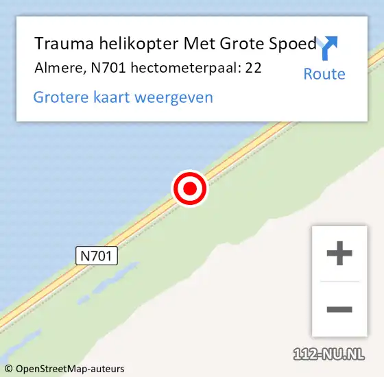 Locatie op kaart van de 112 melding: Trauma helikopter Met Grote Spoed Naar Almere, N701 hectometerpaal: 22 op 30 september 2021 13:39