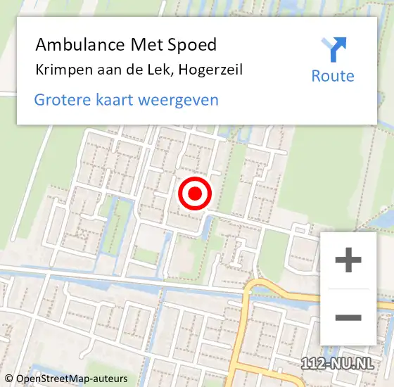 Locatie op kaart van de 112 melding: Ambulance Met Spoed Naar Krimpen aan de Lek, Hogerzeil op 30 september 2021 15:28