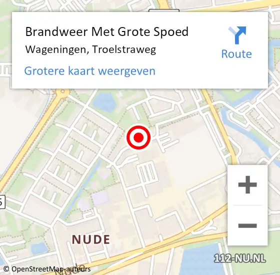 Locatie op kaart van de 112 melding: Brandweer Met Grote Spoed Naar Wageningen, Troelstraweg op 30 september 2021 16:47