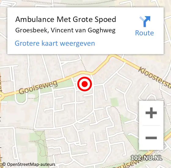 Locatie op kaart van de 112 melding: Ambulance Met Grote Spoed Naar Groesbeek, Vincent van Goghweg op 30 september 2021 16:56