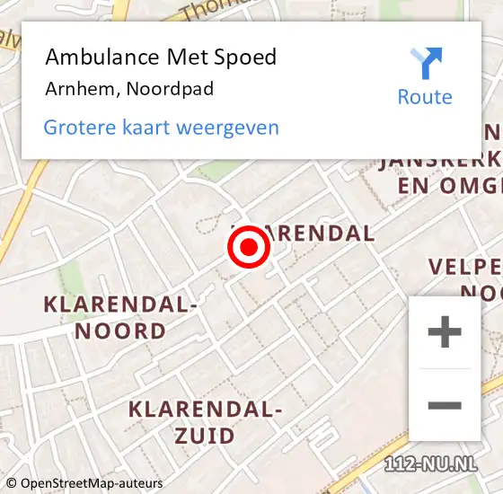 Locatie op kaart van de 112 melding: Ambulance Met Spoed Naar Arnhem, Noordpad op 30 september 2021 17:02