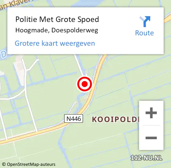 Locatie op kaart van de 112 melding: Politie Met Grote Spoed Naar Hoogmade, Doespolderweg op 30 september 2021 17:09