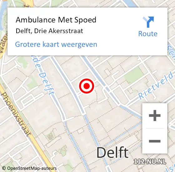Locatie op kaart van de 112 melding: Ambulance Met Spoed Naar Delft, Drie Akersstraat op 30 september 2021 17:39