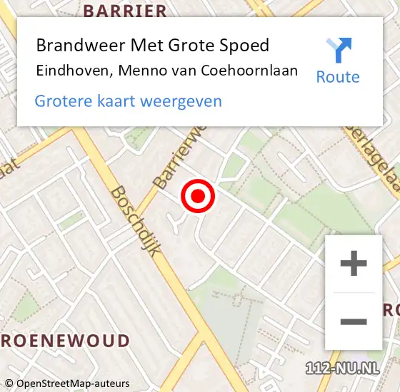 Locatie op kaart van de 112 melding: Brandweer Met Grote Spoed Naar Eindhoven, Menno van Coehoornlaan op 30 september 2021 17:50