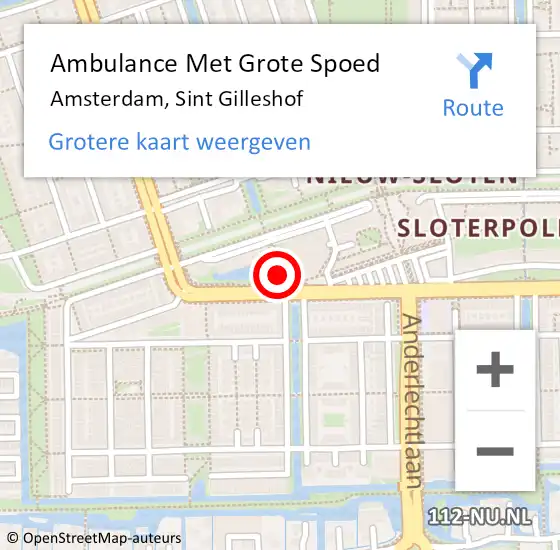 Locatie op kaart van de 112 melding: Ambulance Met Grote Spoed Naar Amsterdam, Sint Gilleshof op 30 september 2021 21:49