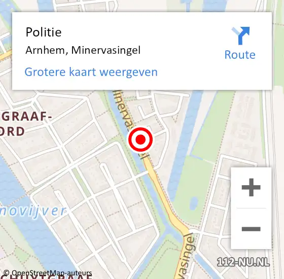 Locatie op kaart van de 112 melding: Politie Arnhem, Minervasingel op 1 oktober 2021 13:23