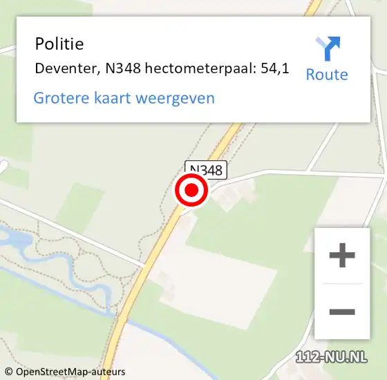 Locatie op kaart van de 112 melding: Politie Deventer, N348 hectometerpaal: 54,1 op 1 oktober 2021 15:33