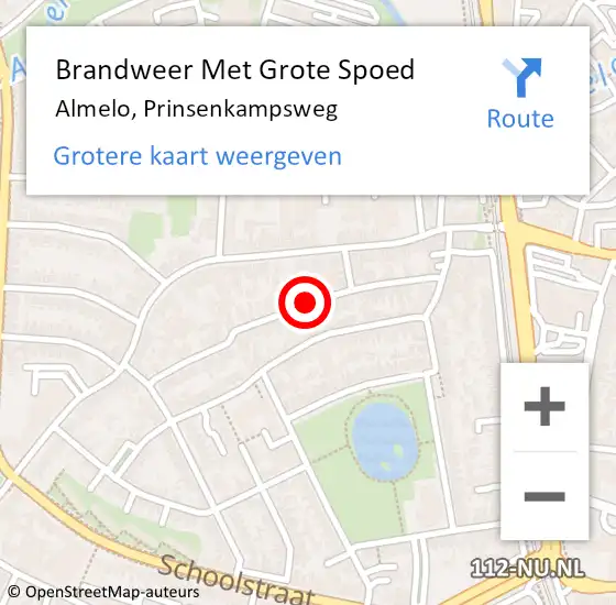 Locatie op kaart van de 112 melding: Brandweer Met Grote Spoed Naar Almelo, Prinsenkampsweg op 1 oktober 2021 15:45