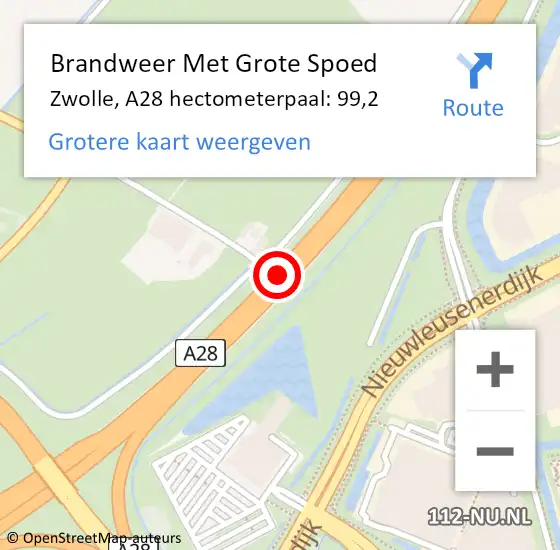 Locatie op kaart van de 112 melding: Brandweer Met Grote Spoed Naar Zwolle, A28 hectometerpaal: 99,2 op 1 oktober 2021 16:28